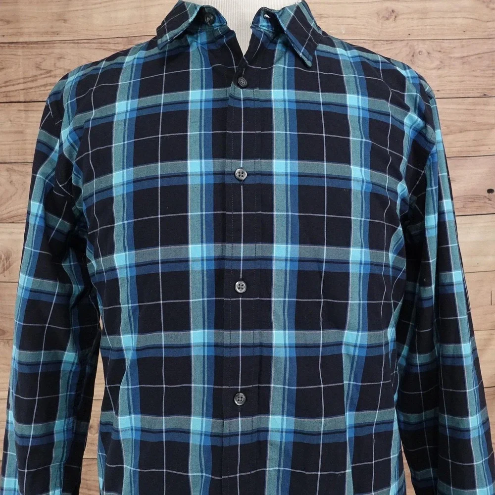 Banana Republic Shirt Mens XL Blue Plaid Long Sleeve Button-Up Camden Fit Cotton